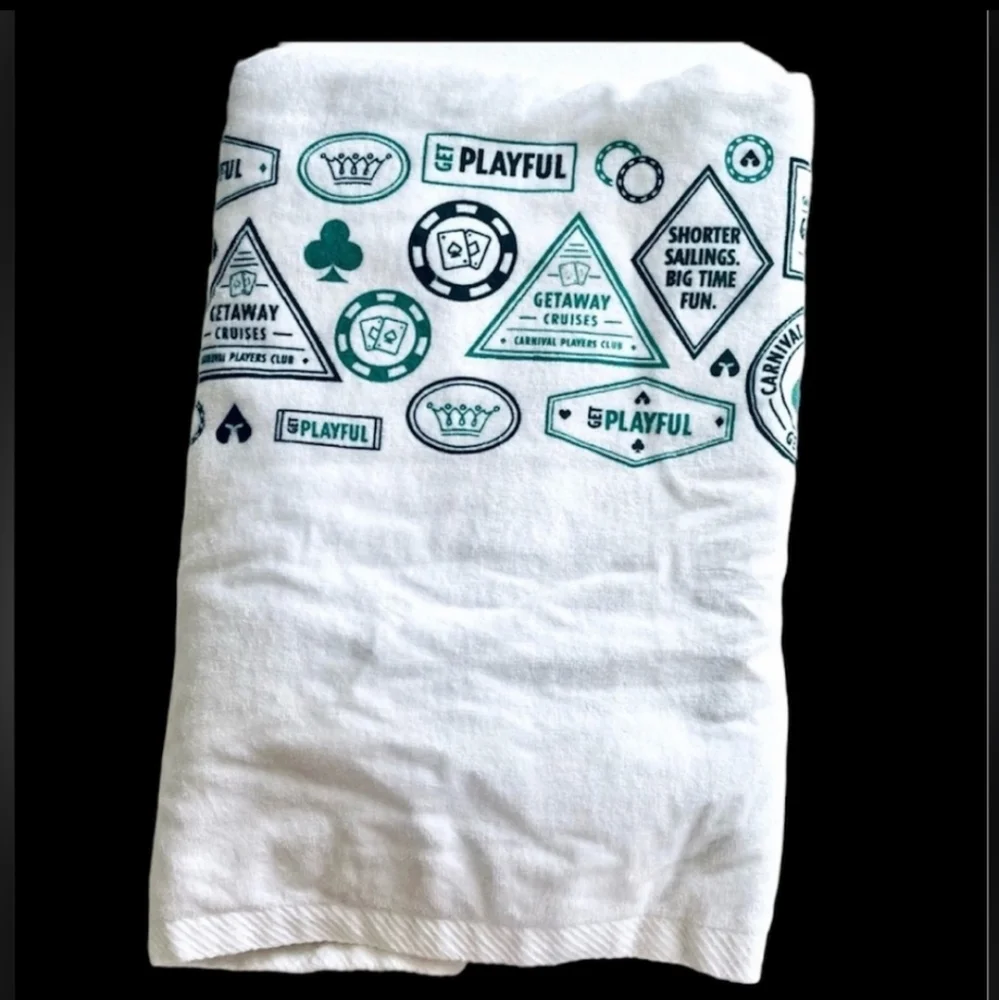 Carnival Cruise Line - Players Club Casino Logo - New- Beach Towel White & Green